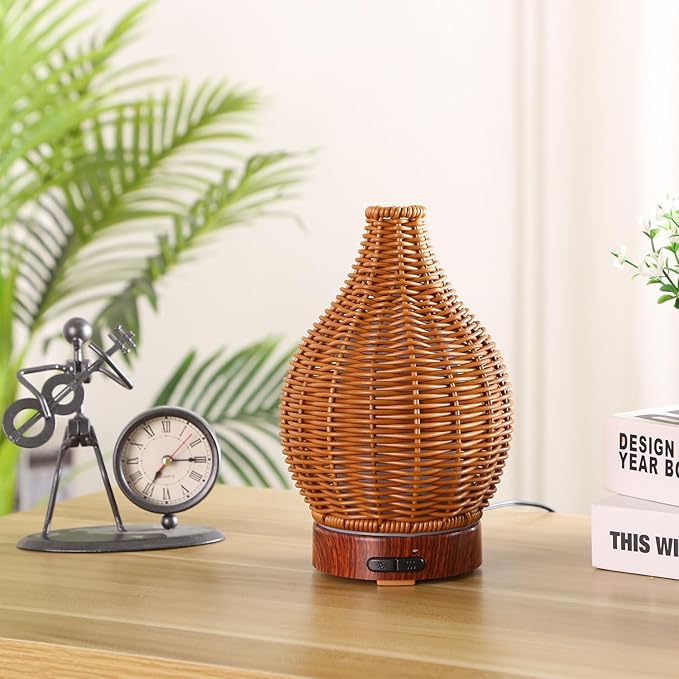 Handwoven Essential Oil Diffuser, Aromatherapy Diffuser for Home Office Decor, Birthday Gifts for Women, Moms and Grandmas Cool Mist Humidifier with 7-Color Lights, Waterless Auto-Off Air Diffusers Kobodon