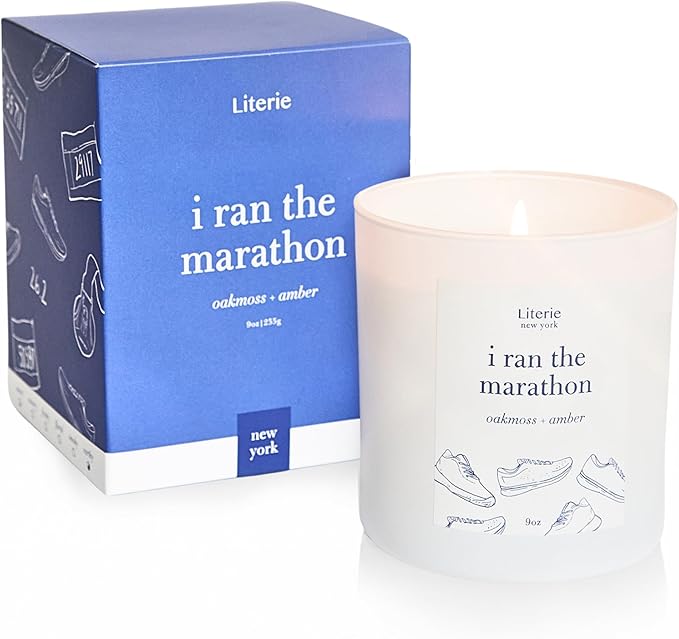 Literie NYC Inspired Scented Candle: I Ran The Marathon - Oakmoss & Amber Scent, 9oz, 50 Hour Burn, Vegan Soy & Coconut Blend Candle for Home Decor, Gift for Women & Men - Bloomnest
