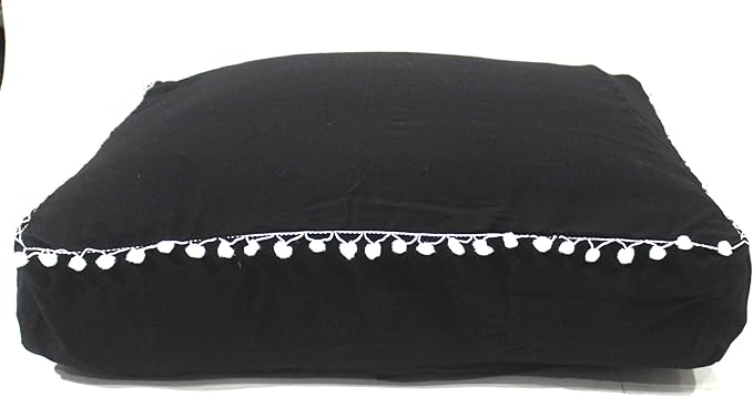 CRAFT KALA Meditation Floor Pillow Cover, Round Large Pillows Cover Seating for Adults, Bohemian Mandala Circle Cushions Cover for Outdoor Fireplace Yoga Living Room (Black, 18" Square) - Bloomnest