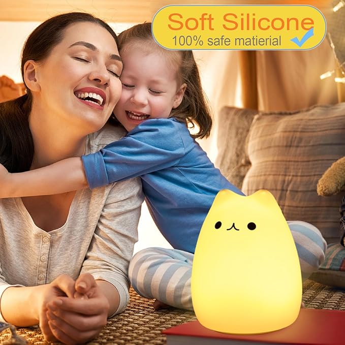 Cat Lamp, Cute Kitty Night Light with Remote Control, Christmas Gifts for Girls Boys Teens, Rechargeable Kids Night Light for Bedroom, Silicone Kawaii Kitty Baby Nursery Nightlight Lamp - Bloomnest