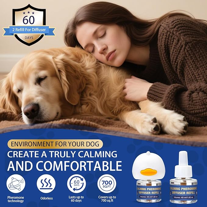 Dog Pheromone Calming Diffuser: Relaxing Pheromone Diffuser for Dogs Relief Stress Anxiety Fighting Scratching Barking, Dog Calming Pheromone Diffuser Kit with 1 Plug in Diffuser+2 Refill 48ml (3in1) - Bloomnest