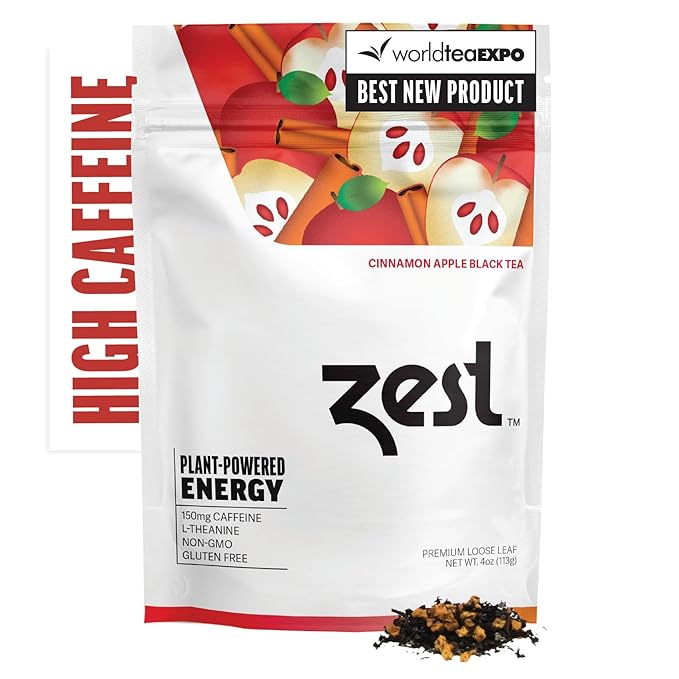 Zest 150mg High Caffeine Energy Loose Leaf Blend - Cinnamon Apple Black Tea - 4 Oz - All Natural Strong Flavored Healthy Coffee Alternative Highly Caffeinated Substitute - Perfect for Keto Diet - Bloomnest