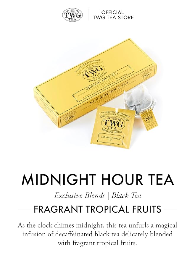 TWG Tea | Midnight Hour Tea | Black Tea | Fragrant Tropical Fruits | 15 Hand Sewn Cotton Teabags | Gift Set