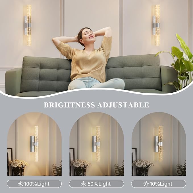 camuucci Battery Operated Sliver Wall Sconces Set of 2 Rechargeable Battery Powered Wall Light with 12000mAh Indoor Not Hardwired Dimmable Wall Lamp Fixtures for Bedroom Living Room 15.3 Inches - Bloomnest
