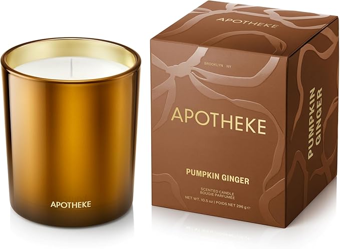 Apotheke Signature Candle Scented Candles for Home, Pumpkin Ginger - 10.5 oz Seasonal Soy Wax Jar Candle - Long-Lasting Fall Scented Fragrance with Perfume-Grade Fragrance Oils - Bloomnest