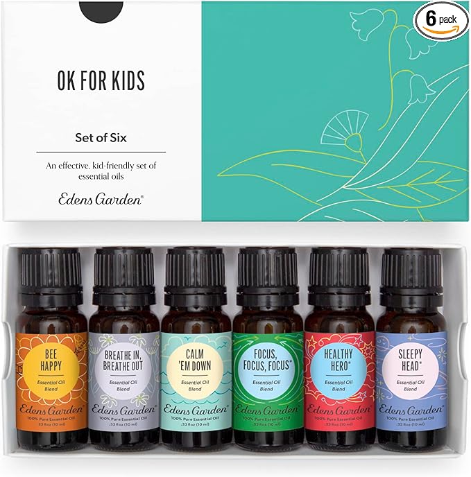 Edens Garden OK for Kids Essential Oils 6 Set - 100% Pure Therapeutic Grade, Natural Aromatherapy Blends for Diffusers, Skin, Sleep & Home - No Fragrance Oil, Undiluted & Gentle, 10 ml/ 6 Pack - Bloomnest
