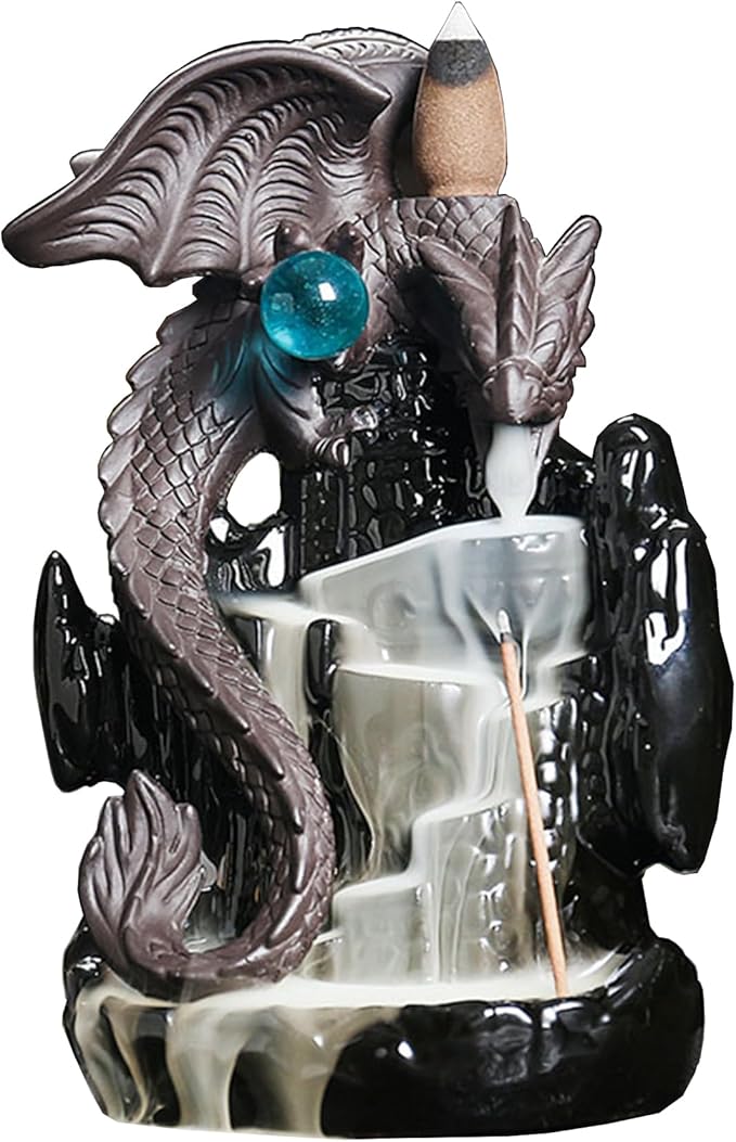 Ceramic Backflow Incense Holder, Waterfall Incense Burner with 20 Backflow Incense Cones + 30 Incense Stick, Dragon Backflow Incense Burner for Aromatherapy Ornament Home Decor - Bloomnest