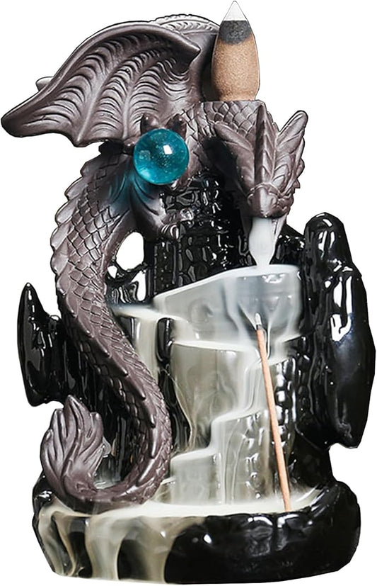 Ceramic Backflow Incense Holder, Waterfall Incense Burner with 20 Backflow Incense Cones + 30 Incense Stick, Dragon Backflow Incense Burner for Aromatherapy Ornament Home Decor - Bloomnest