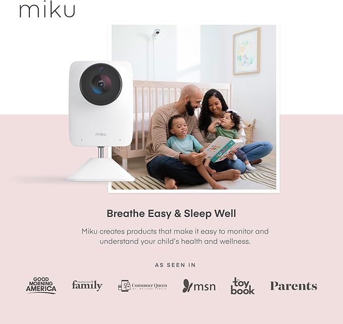 Miku Pro Smart Baby Monitor with Camera, Track Live Breathing with No Wearable, Real-Time Alerts, Sleep Analytics, 1080p Wi-Fi Video, Night Vision, and 2-Way Audio, Wall Mount Included - Bloomnest