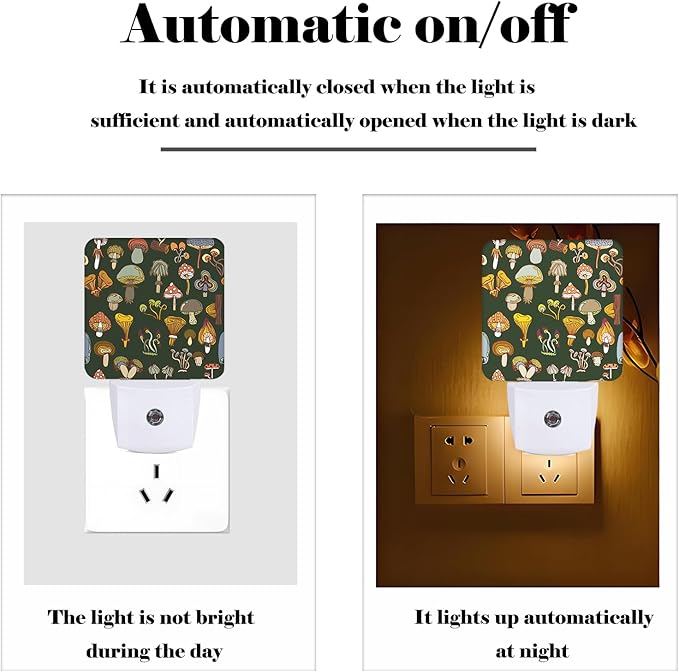 Various Mushrooms Night Light,Plug Into Wall with Dusk to Dawn Light Sensors, Warm Nightlights for Bedroom, Bathroom, Hallway, Kitchen, Gifts Ideal for Boys Girls Women Men - Bloomnest