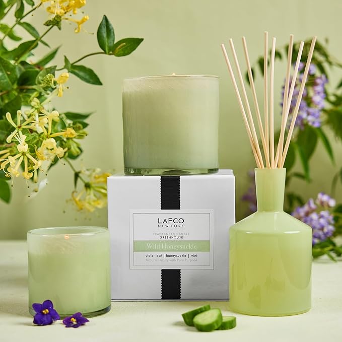 LAFCO New York Signature Candle, Wild Honeysuckle - 15.5 oz - 90-Hour Burn Time - Reusable, Hand Blown Glass Vessel - Made in The USA - Bloomnest