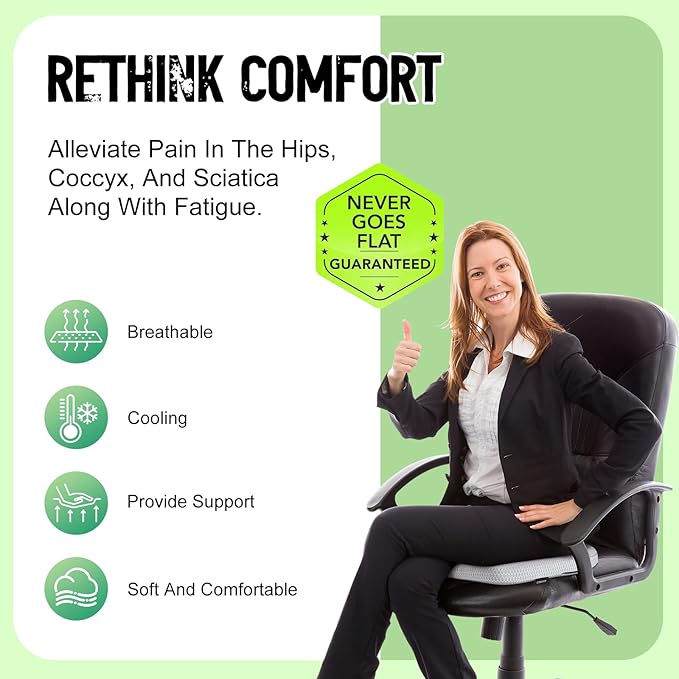 Air Fiber Office Chair Cushion - Ergonomic Seat Cushion for Orthopedic Coccyx, Relief Hip & Back Support - Doctor Recommended Cushion for Long Sitting Worker Driver & Handicapped (Light Grey) - Bloomnest
