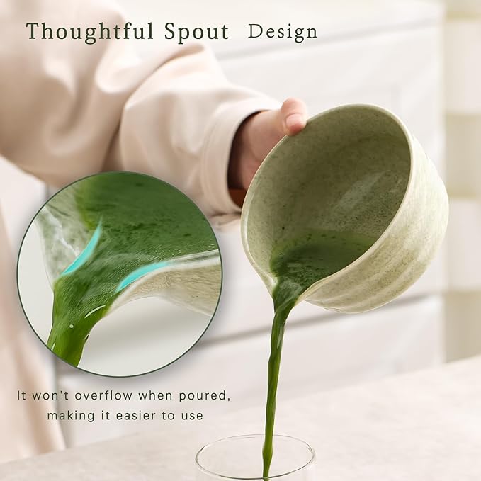 Japanese Matcha Set, Matcha Bowl with Spout and Coaster, Matcha Whisk and Holder, Sifter, Scoop, Spoon, Cleaning Brush,10 Pcs Complete Ceramic Matcha Kit - Bloomnest