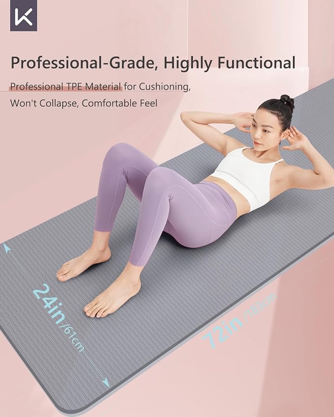 KEEP Yoga Mat Non Slip, Hot Yoga Mat for Women, 72"x24" Double-Color Exercise mat for Home Workout, Premium TPE 7mm Thickened Lightweight Workout Mat for Pilates and Fitness - Bloomnest