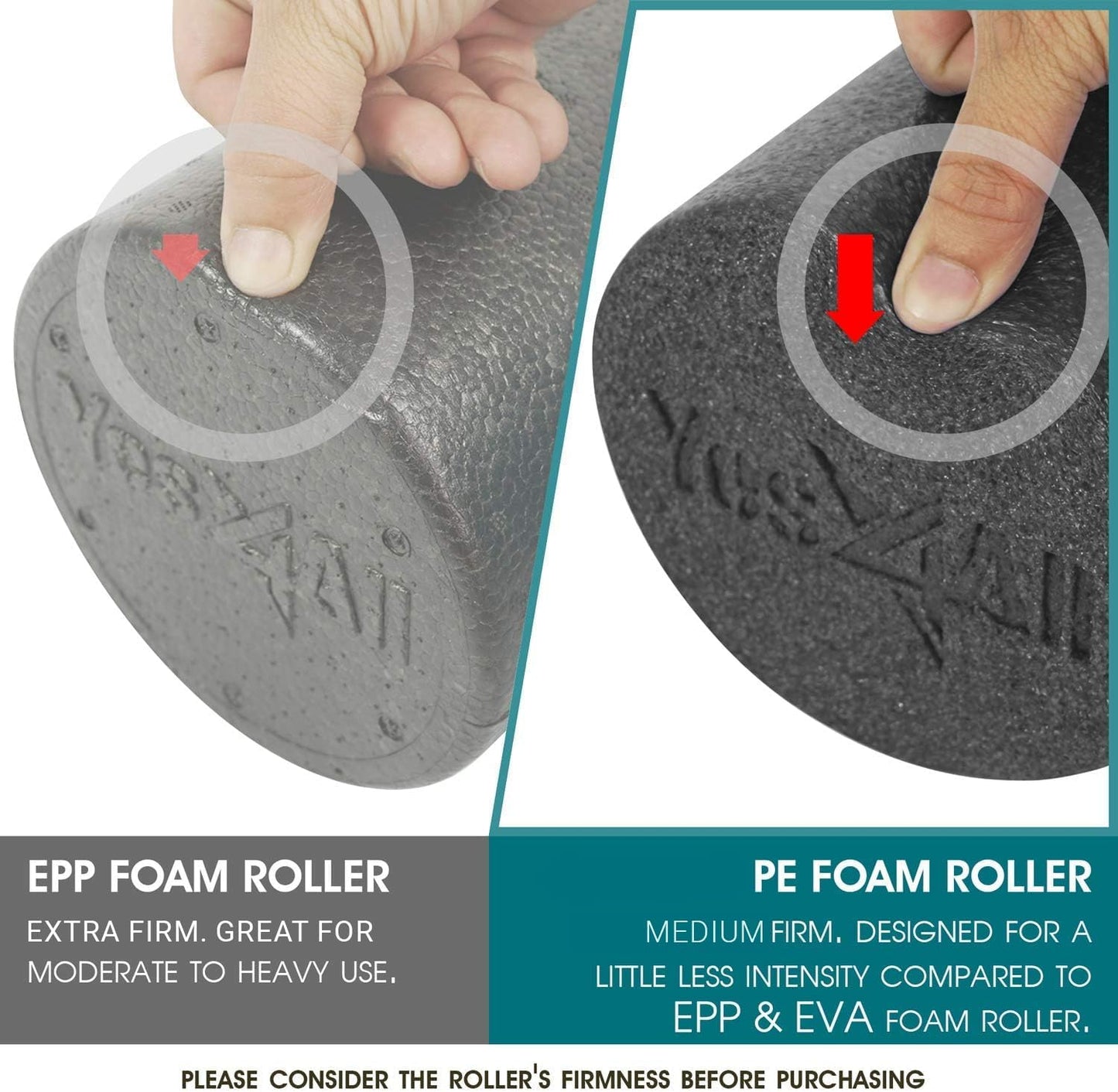 Yes4All Medium Firm Round PE Foam Roller 12, 18, 24, 36 Inches for Pilates, Yoga, Stretching, Balance & Core Exercises