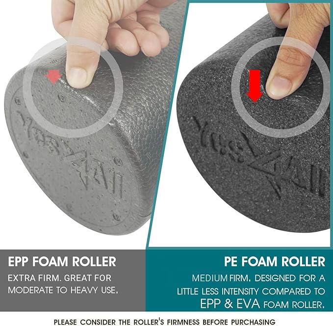 Yes4All Medium Firm Round PE Foam Roller 12, 18, 24, 36 Inches for Pilates, Yoga, Stretching, Balance & Core Exercises - Bloomnest