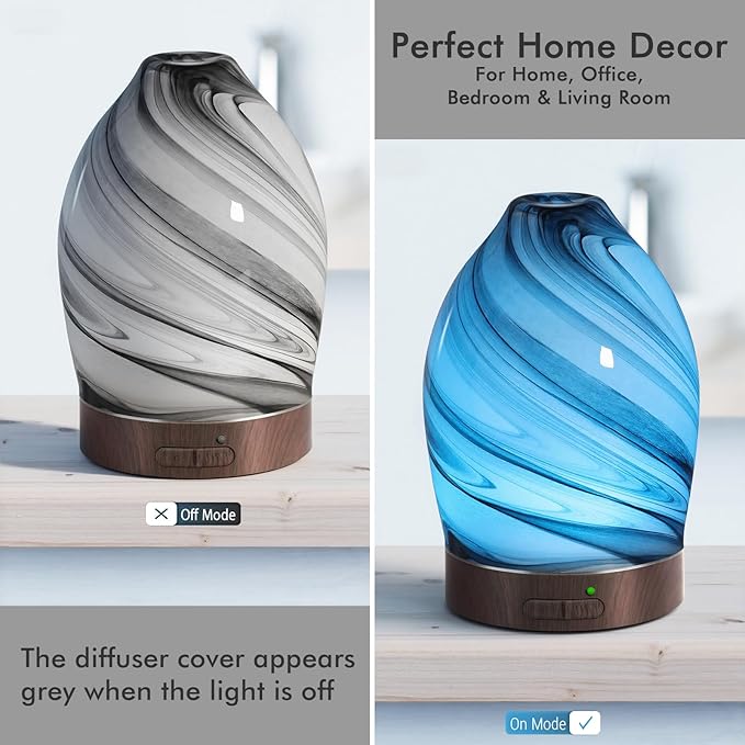 Essential Oil Diffuser Aromatherapy Diffuser -150ml Art Glass Aroma Diffuser for Home Ultrasonic Diffuser with Auto Shut-Off Protection,7 Colors Light for Home Office SPA Decor & Gift (Storm Cloud) - Bloomnest