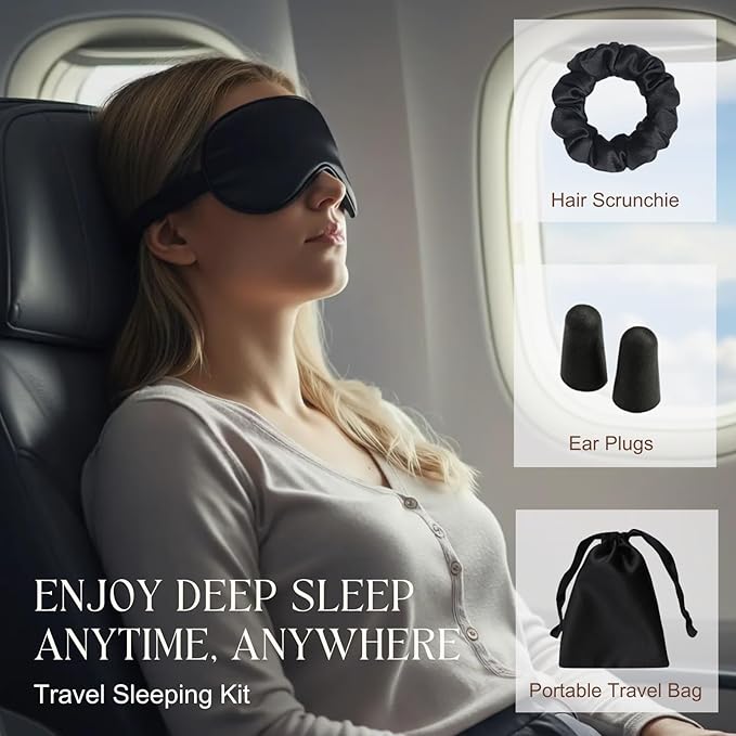 Silk Satin Sleeping Eye Mask, Black Sleep Eye Mask Night Blindfold for Women and Men, Soft Breathable Blackout Eyeshade Eye Cover for Travel, Wedding Bridesmaid Gift - Bloomnest
