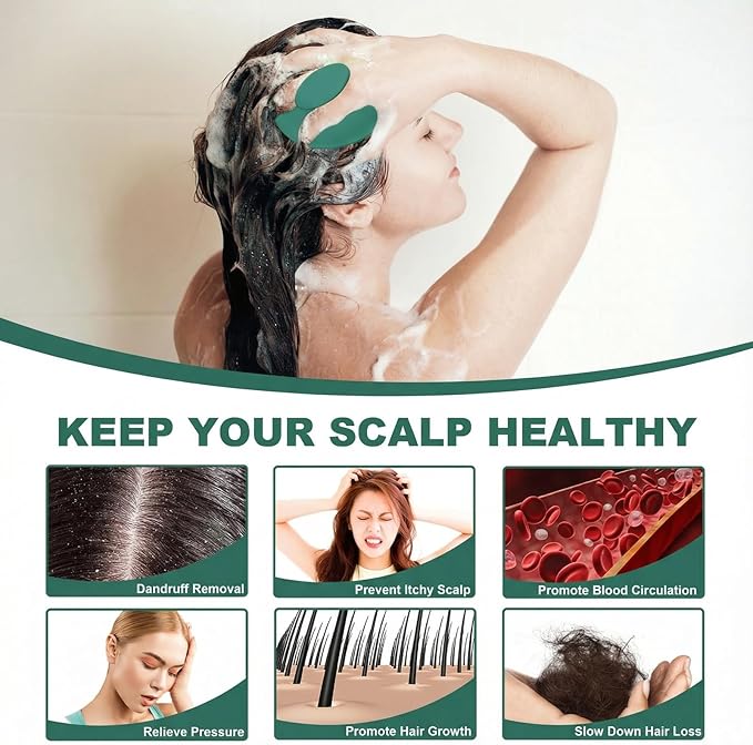 Meartchy Silicone Scalp Massager Shampoo Brush, Scalp Brush for Hair Growth & Dandruff Removal, Hair Scrubber Scalp Stimulator Exfoliator Brush with Soft Bristles for Wet Dry Scalp Care (Dark Green) Meartchy