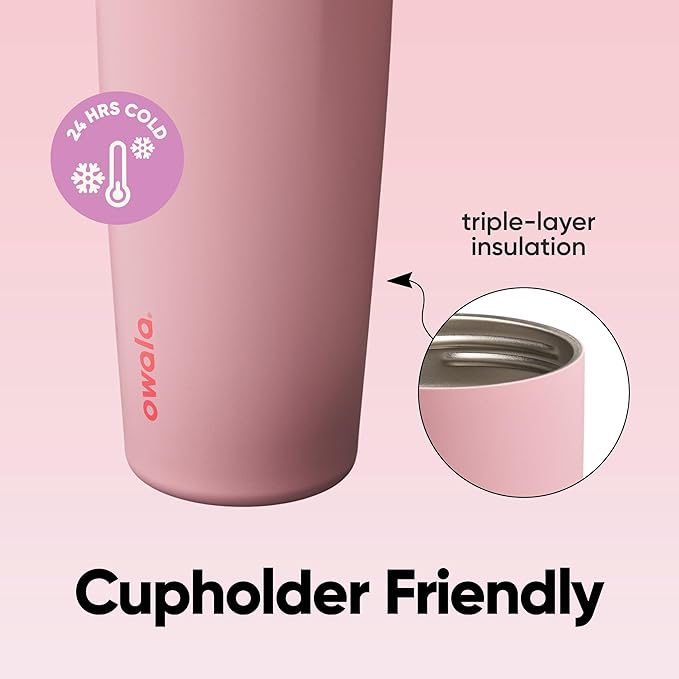 Owala FreeSip Sway Insulated Stainless Steel Water Bottle with Two-Way Spout, Built-In Straw and Bucket Handle, Made for Travel, School, and Sports, 30oz, BPA Free, Leak Proof, Pink Angel Food Cake Owala