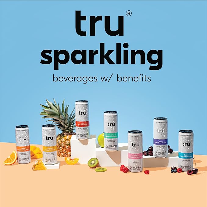 Tru Seltzer Sampler, Variety Pack of Sparkling Water with Real Fruit Juice, Functional Ingredients & Natural Flavors, Gluten Free, Vegan, Low Calorie, Caffeine Free Options, 12 FL OZ Cans, 7 Pack - Bloomnest