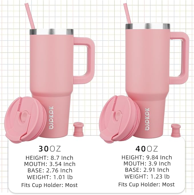 BJPKPK Insulated Tumblers With Handle And Straw 40 oz Stainless Steel Tumbler Cups With Lid,Light Pink - Bloomnest