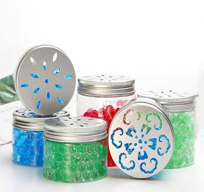 6 pcs 150ml 5 OZ 3 Styles Scented Beads Container Air Freshener Solid Perfume Aroma Diffuser Empty Storage Containers with Hollow Lids Round Jars Sample for Aromatherapy (6) - Bloomnest