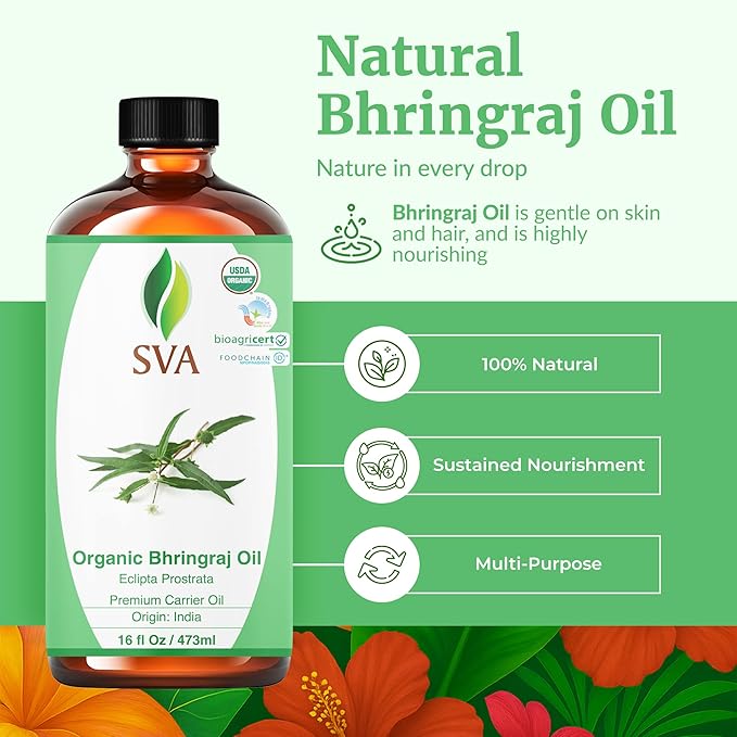 SVA Organic Bhringraj Oil 16oz Premium Carrier Oil for Hair Care, Hair Oiling, Scalp Massage, & Skin Care - Bloomnest