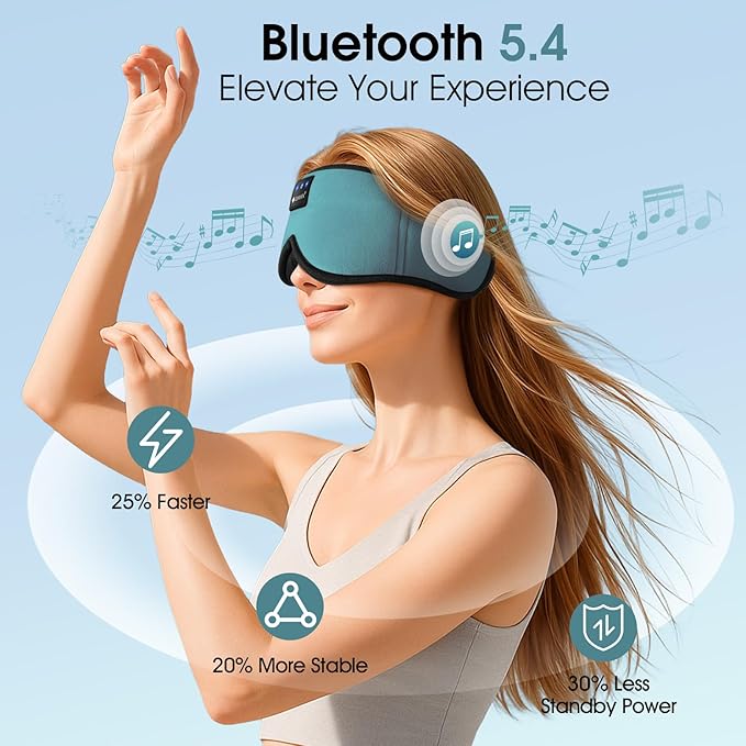 ZUMUSEN Bluetooth Sleep Headphones, 3D Wireless Music Eye Mask with Ultra-Thin Stereo Speakers, Adjustable Sleep Mask for Side Sleepers, Perfect for Travel, Meditation, Relaxation - Bloomnest