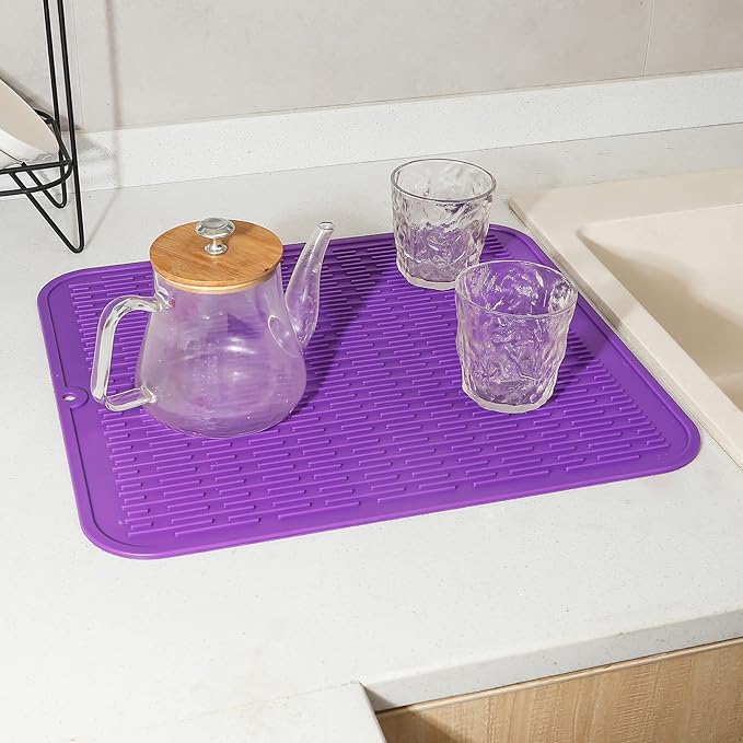 Silicone Dish Drying Mat for Multiple Usage,Easy clean,Eco-friendly,Heat-resistant Silicone Mat for Kitchen Counter or Sink,Refrigerator or Drawer Liner Purple XL 18 inches x 16 inches - Bloomnest