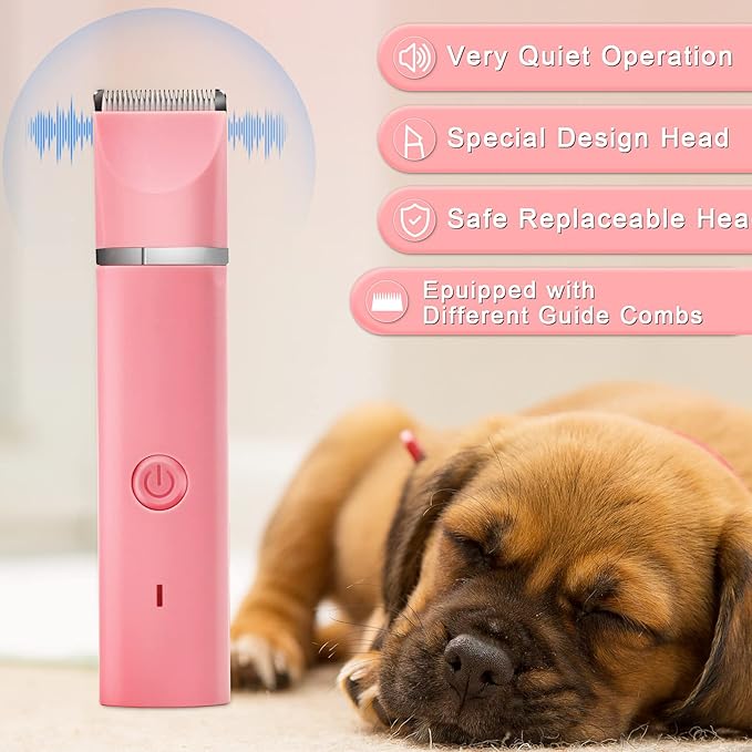 Dog Grooming Clippers Kit-Electric Rechargeable Cat Trimmer Tools-Cordless Quiet Pet Nail Paw Grinder-4 in 1 Multifunctional Low Noise Shaver-Razor for feet Face Ears Toenail Eye（Pink） - Bloomnest