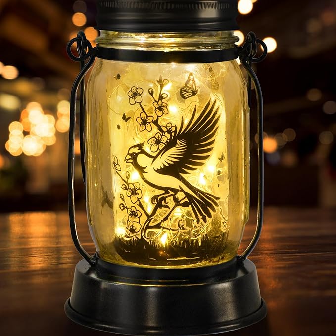 kyoryuger Cardinal Gifts for Women/Men Cardinal Solar Lanterns Mom Grandma Birthday Present Lantern Memorial Lights Solar Garden Decoration Outside for Yard, Patio,Backyard,Porch Torches - Bloomnest