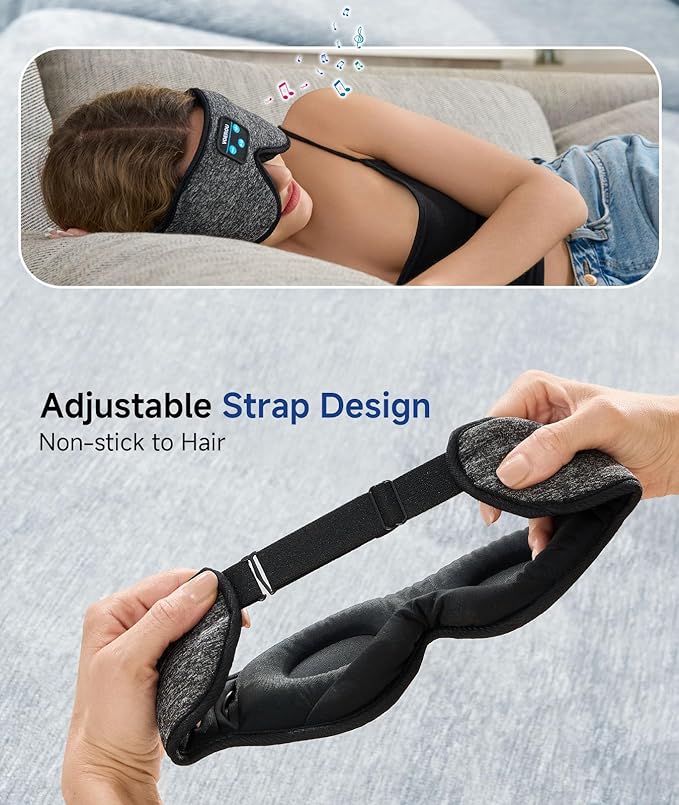 Voerou Sleep Mask with Bluetooth Headphones, Zero Pressure Wireless Sleeping Eye Mask, 100% Light Blocking Sleep Headphones for Side Sleepers, Suitable for Sleep Nap Travel, Cool Gadgets Unique Gifts - Bloomnest