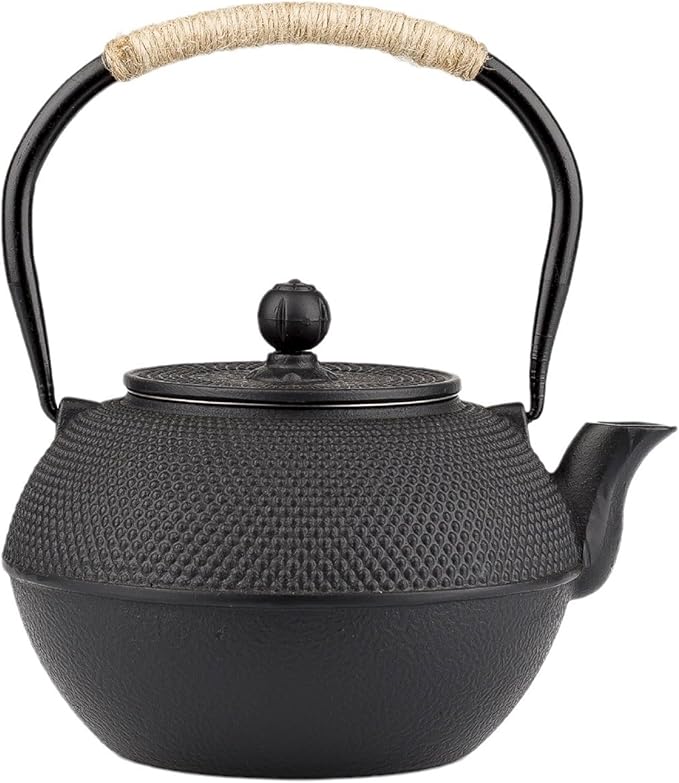 Small Tea Kettle, 40oz Tea Pot, Japanese Tetsubin, Cast Iron Teapot with Infuser for Stovetop Safe Coated with Enameled Interior (Black, 1200ml) - Bloomnest
