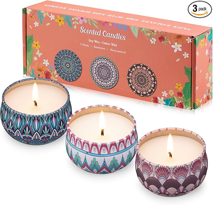 Hausware 3 Pack Scented Candles, 2.5 oz Aromatherapy Candles with Floral Scents,Soy Candles Set with 72H Burning Time,Ideal Gift for Women (Strawberry+Lilac+Freesia) - Bloomnest