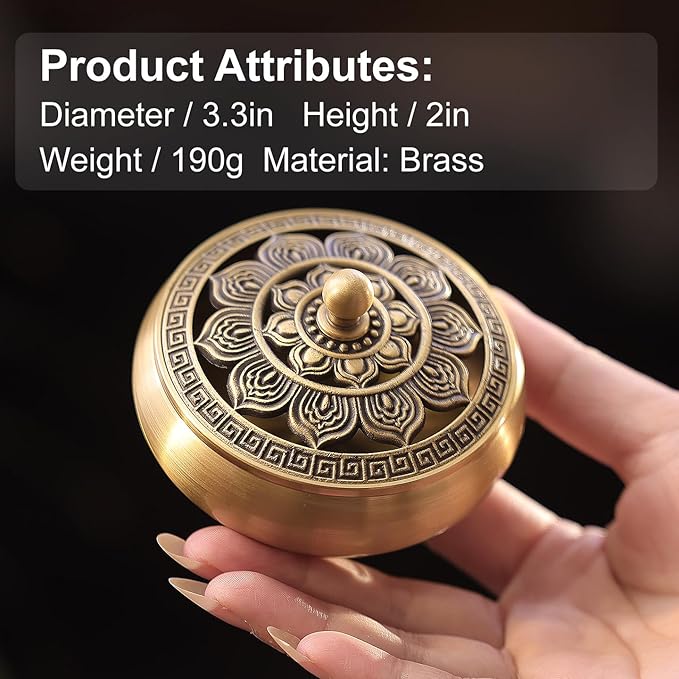 Brass Incense Burner Bowl, Lotus Shape, with Stick Holder & Incense net &Fire Cotton Incense Holder Cone Coil Incense Burner Ash Catcher with Lid for Indoor Office Décor, Handicraft Gifts,Censer - Bloomnest