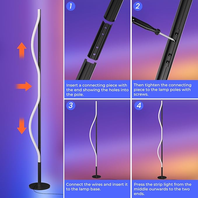 LED Corner Floor Lamp, Minimalist Dimmable Light with Remote, 2700-6500k Color Temperature Stepless Adjustable, 58 Inches Tall Standing Lamp for Living Room, Bedroom, Home Office, Black - Bloomnest