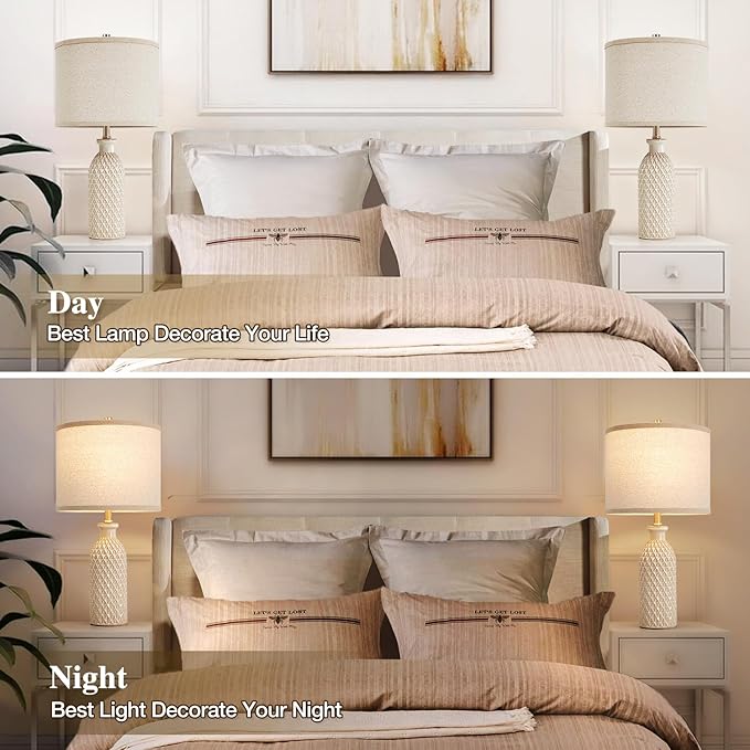 Luvkczc Ceramic Table Lamps Set of 2, Farmhouse 24.8" Bedside Lamps with 3-Color Temperature, Modern Nightstand Lamp Desk Reading Lamp for Bedroom, Living Room, Office, 2 Bulbs Included - Bloomnest