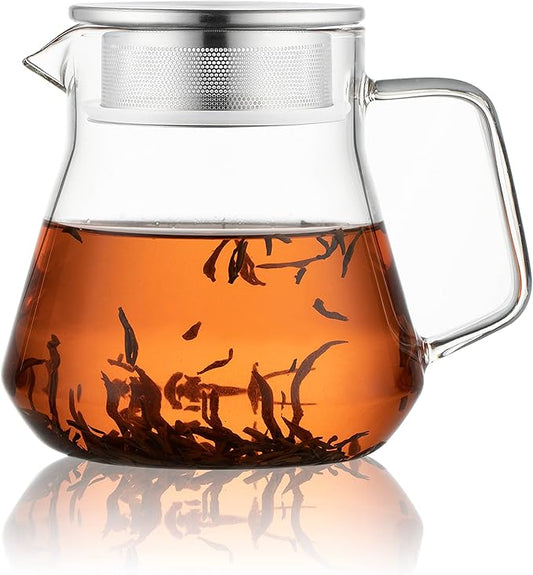 CNGLASS One-Touch Glass Teapot with Stainless Steel Filter Lid,20oz(600ml) Glear Tea Kettle Stovetop Safe,Borosilicate Glass Tea Pots for Loose Leaf Tea - Bloomnest
