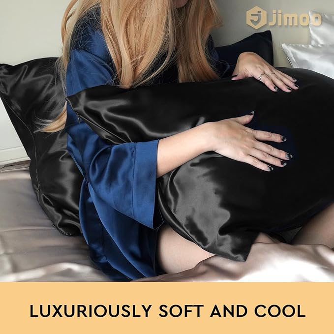 100% Mulberry Silk Pillowcase for Hair and Skin, 22 Momme Pure Natural Silk Pillow Case Both Sided with Zipper, Pillow Cover for Women Mom Men (Black, Standard 20''×26'', 1 Pack) - Bloomnest
