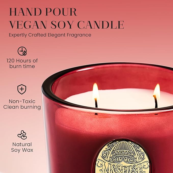 M&SENSE Large Two-Wick Soy Candle | Wild Rose & Red | 19.8 oz, 120H Burn Time | Luxury Scented Candle for Relaxation, Gifting, Home Décor | Ideal for Bedroom, Office, Party Ambiance - Bloomnest