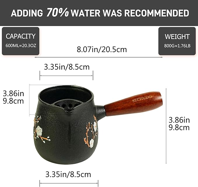 Small Cast Iron Teapot, Japanese Style Tea Kettle without Lid, 20.3 fl oz Tea Pot with Stainless Steel Teacups, Tea Ball for Loose Tea, Wooden Side-handle Tea Set for Stovetop Safe(600ml) - Bloomnest