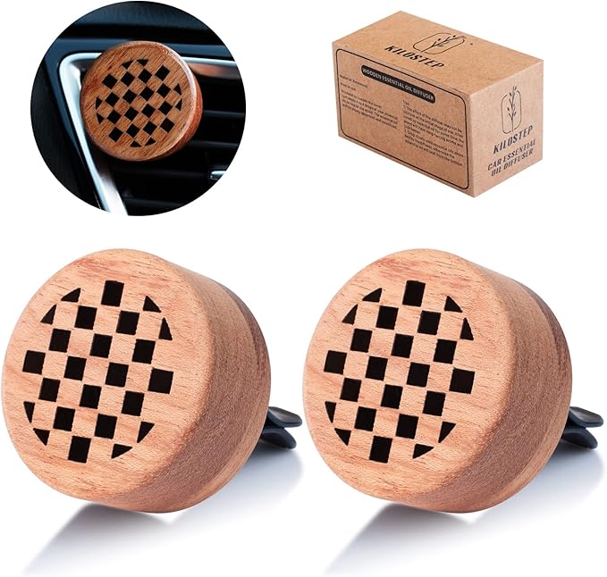 Essential Oil Car Diffuser, 2 PCS Checkered Car Aromatherapy Chequerboard Wood Diffuser with Vent Clip - Bloomnest