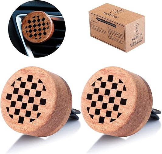 Essential Oil Car Diffuser, 2 PCS Checkered Car Aromatherapy Chequerboard Wood Diffuser with Vent Clip - Bloomnest