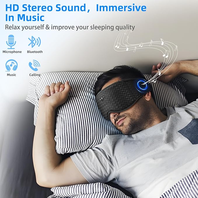 Sleeping Eye Mask with Headphones, Wireless Bluetooth 5.4 Sleep Mask for Men Women, Sleeping Headphones for Side Sleepers, Cool Gadgets Gifts - Bloomnest