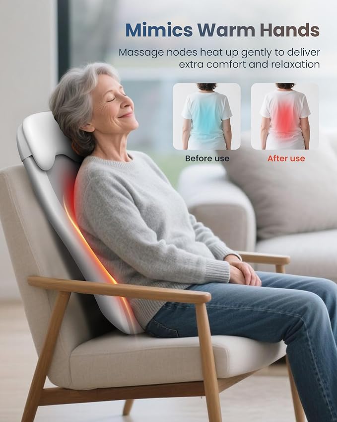 COMFIER Cordless Back Massage Chair Pad with Multi Functions, 2D/3D/Mix Shiatsu Neck and Back Massager with Heat, Chair Massager for Home Office Indoor/Outdoor Use - Bloomnest