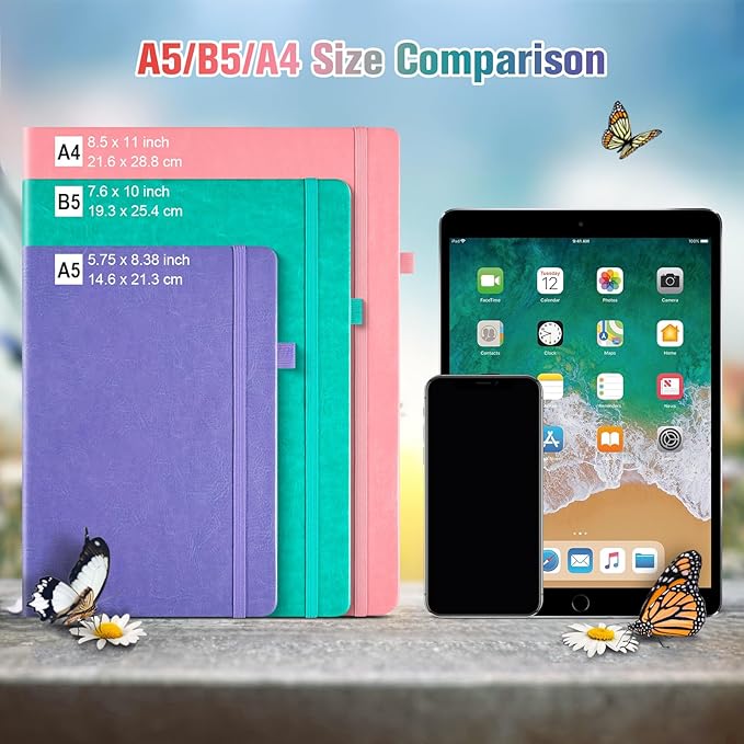 Lined Notebook Journal for Women Men, A5 College Ruled Notebook, 312 Numbered Pages Notebooks for Work, 100gsm Paper Daily Journal, Hardcover Vegan Leather Journals for Writing Office, Peacock Blue - Bloomnest
