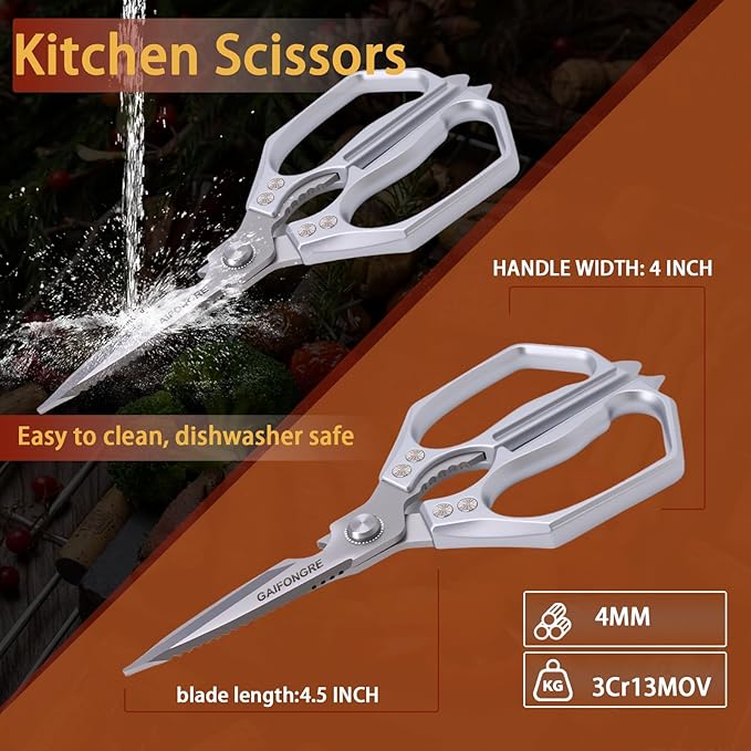 Professional Kitchen Scissors - Heavy Duty Stainless Steel Shears for Poultry, Meat, Fish | Dishwasher Safe, All-Metal Construction with Ergonomic Handle - Bloomnest