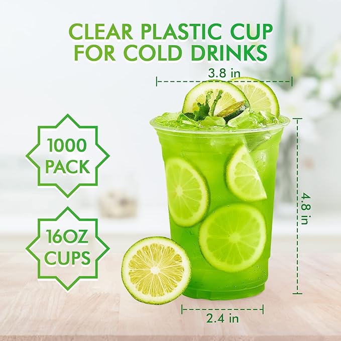 Lilymicky 1000 Pack 16 oz Clear Plastic Cups, PET Disposable Drinking Cups, Crystal Clear, Perfect for Ice Coffee, Smoothie, Soda, or Any Cold Drinks - Bloomnest