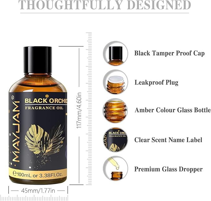 MAYJAM 100ML/3.38FL.OZ Black Orchid Fragrance Oils with Glass Dropper, Essential Oils for Diffusers for Home, Long Lasting Scented Oils for Diffusers Soap Candle Making - Bloomnest